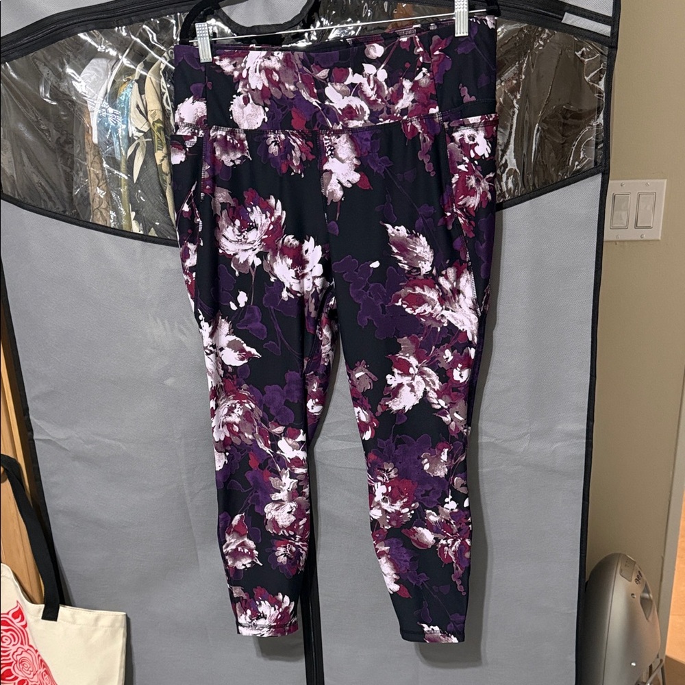 Livi Active Floral Print Leggings - Purple and Pink